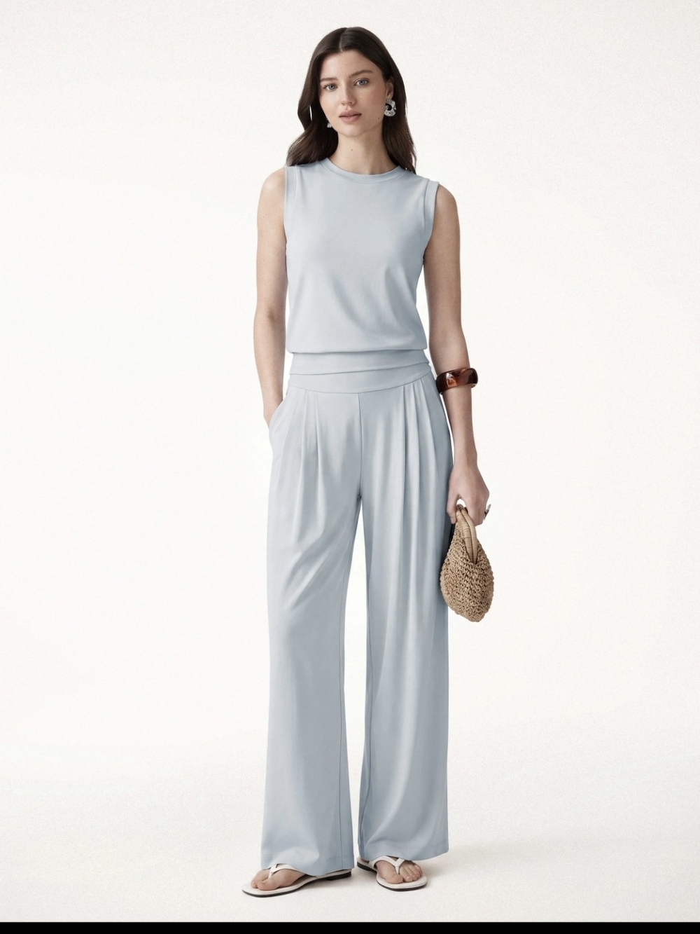 OGL Sleeveless Wide-Leg Pants Set in Pale Blue XL